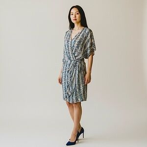 BTFL-Life Blue Snake Print Wrap Dress / Kimono Tie Waist – Size L
